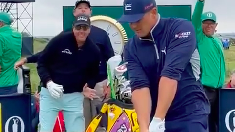 Golf fans react as Phil Mickelson DANCES behind Bryson DeChambeau DRIVE!